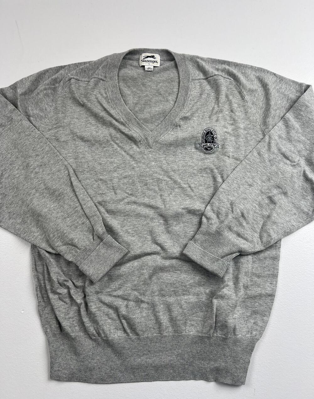 Vintage Slazenger Sweater Mens Large Gray V Neck Golf Knit Pullover Hong Kong